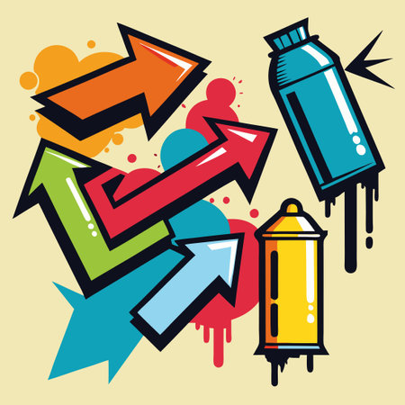 Spray Painted Urban Graffiti Arrows Pointing in Different Directionsのイラスト素材