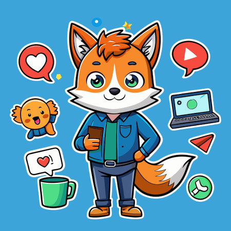 Enchanting Social Media Stickers Featuring Fred the Foxのイラスト素材