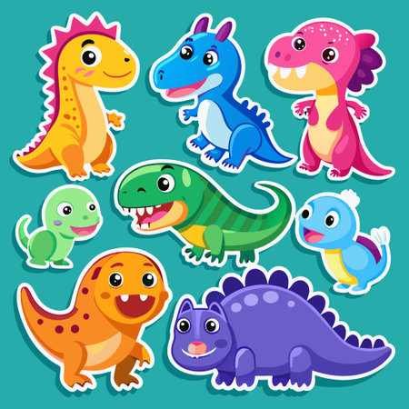 Sticker Set Featuring Diverse Dinosaur Carts for Kids and Collectorsのイラスト素材
