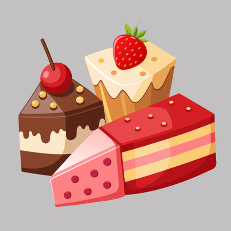 Three Tempting Treat Slices of Vanilla and Strawberry Funfetti Cakeのイラスト素材