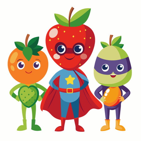 Antioxidant-Rich Super Apple and Berry Superheroes Unite!のイラスト素材