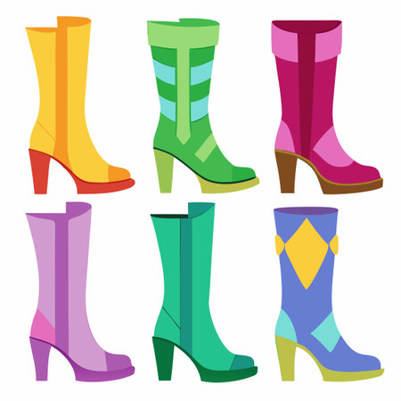 Transparent Cutouts of Long, Over-the-Knee Boots in Various Anglesのイラスト素材