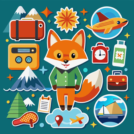 Fred the Fox's Travel Sticker Adventureのイラスト素材
