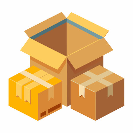 Assorted Boxes and Packages Ready for Shipment in Cardboard Containerのイラスト素材