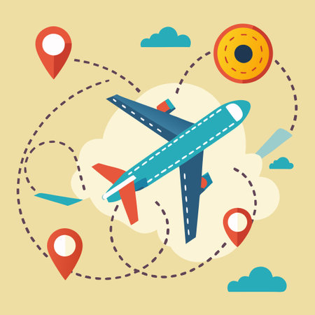 Dotted Flight Path of an Aircraft Across the Skyのイラスト素材