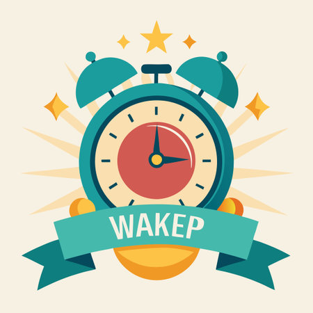 Digital Alarm Clock with Wake-up Banner Displaying the Time Clearlyのイラスト素材