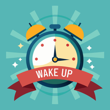 Wake Up Call with Digital Alarm Clock Displaying Time and Motivation Bannerのイラスト素材