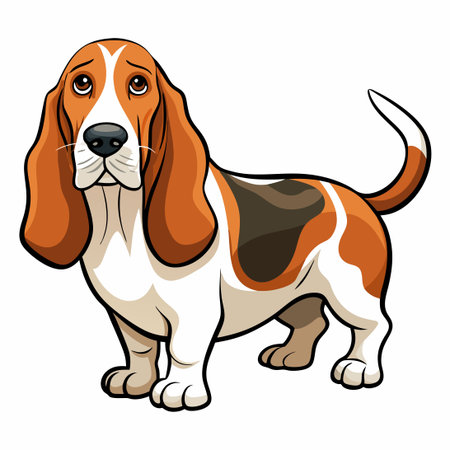 Isolated Vector Illustration of a Basset Hound Dog on a White Backgroundのイラスト素材