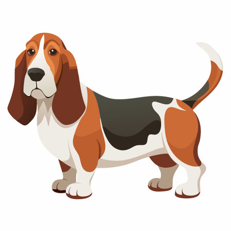 Isolated Basset Hound Dog on White Background Vector Imageのイラスト素材