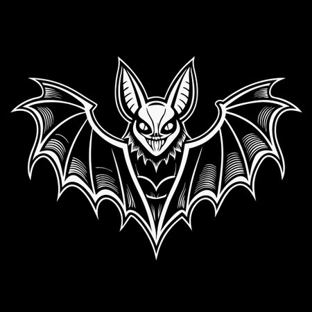 Detailed Bat Line Art Graphic for Tattoo and T-Shirt Designsのイラスト素材