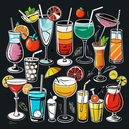 Hand-Drawn Cocktail Masterpiece on Chalkboard Canvas: A Visual Treatのイラスト素材
