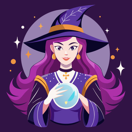 Captivating Witch: Fortune Teller Unveiling the Secrets with a Crystal Ballのイラスト素材