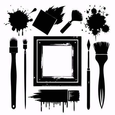 Creative Collection of Black Set Paint Ink Brush Strokesのイラスト素材