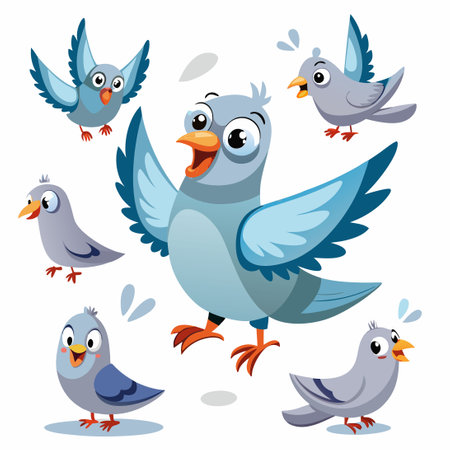 Hilarious Animated Pigeon Character with Diverse Expressions and Posesのイラスト素材