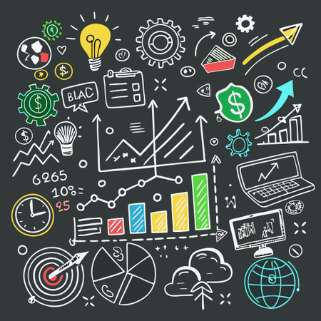 Chalkboard Business Doodles on Increasing Sales and Profitability Insightsのイラスト素材