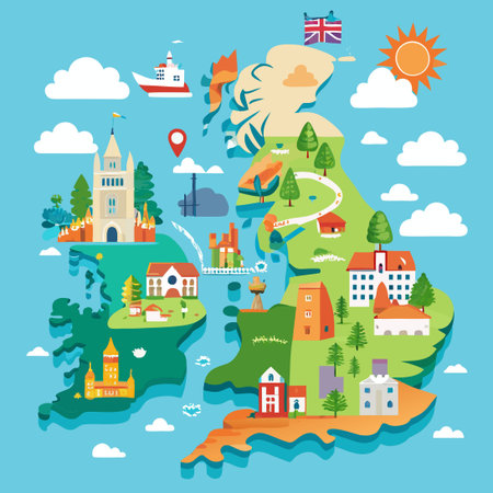 Whimsical Cartoon Vector Map of the United Kingdom for Travel Inspirationのイラスト素材