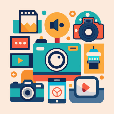 Comprehensive Camera Icon Set for Photography and Multimedia Projects