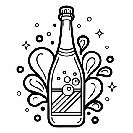 Exquisite Champagne Bottle Line Art for Creative Coloring Adventuresのイラスト素材