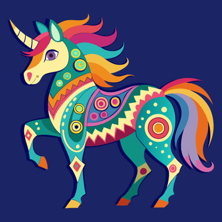 Colorful Tribal Unicorn Head Vector Illustration for Elemental Magic Designのイラスト素材
