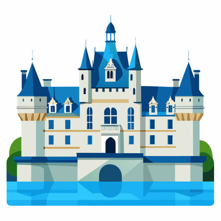 Majestic ChÃ¢teau de Chenonceau Standing Alone in the Picturesque Loire Valley, Franceのイラスト素材