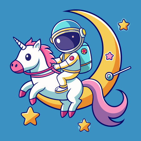 Adventurous Astronaut Riding a Unicorn in Space to Capture a Starのイラスト素材