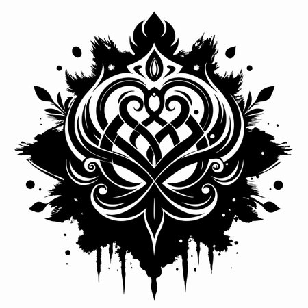 Ornate Black Watercolor Brush Stroke with Subtle Flourishesのイラスト素材