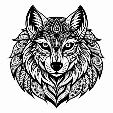 Intricate Zentangle Wolf Design for Coloring, Tattoos, and Decorative Art