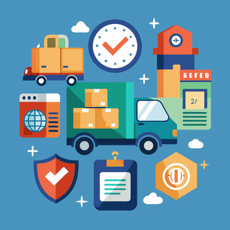 Logistics and Delivery Truck Icons for Transportation and Shippingのイラスト素材