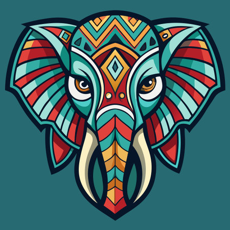 Intricate Ethnic Elephant Head Design for Unique Print Patternsのイラスト素材