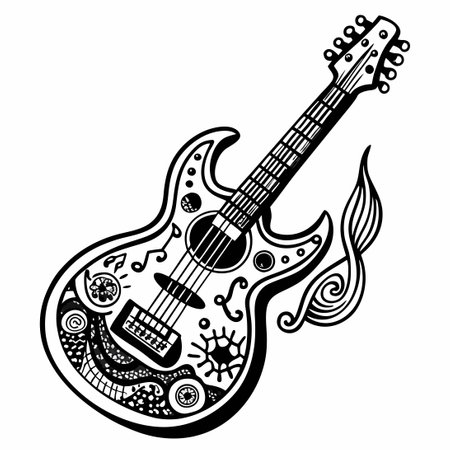 Intricate Guitar Doodles for Adult Coloring Book Enthusiastsのイラスト素材