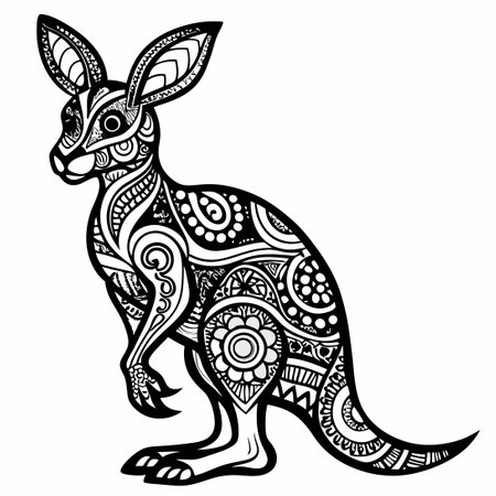 Intricate Zentangle Kangaroo Design for Coloring and Relaxationのイラスト素材