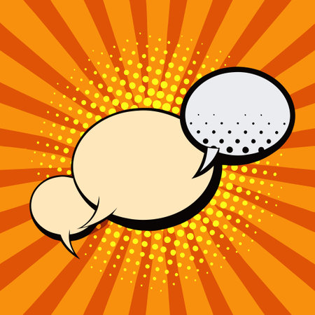 Empty Comic Bubbles with Sunburst Halftone Shadows on Light Blueのイラスト素材