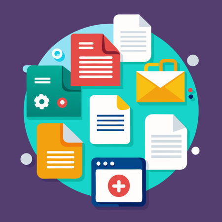 Comprehensive Collection of File Type Line Icons in Flat Designのイラスト素材