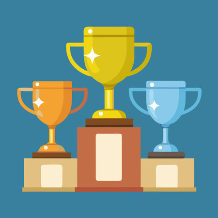 Display of First, Second, and Third Place Trophy Cupsのイラスト素材