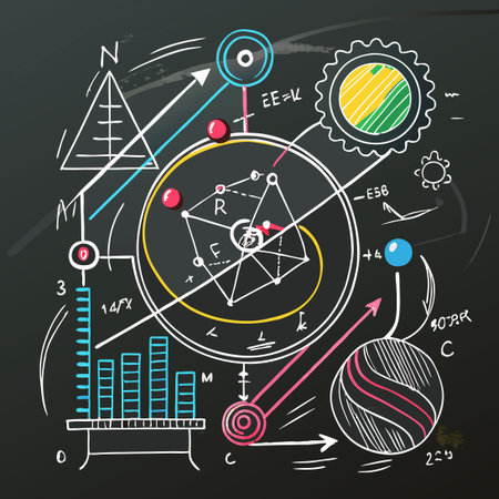 Vector Illustration of Hand Drawn Physics Formulae on a Chalkboard Backgroundのイラスト素材