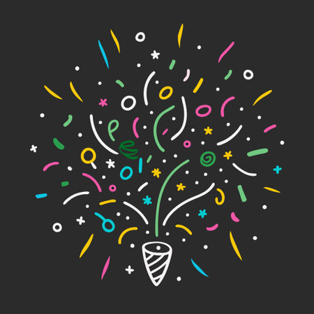 Hand Drawn Confetti Explosion on Chalkboard Backgroundのイラスト素材
