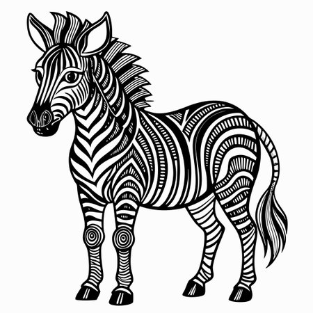Hand Drawn Zentangle-Style Zebra Design for Coloring Book with Intricate Geometric Patternsのイラスト素材