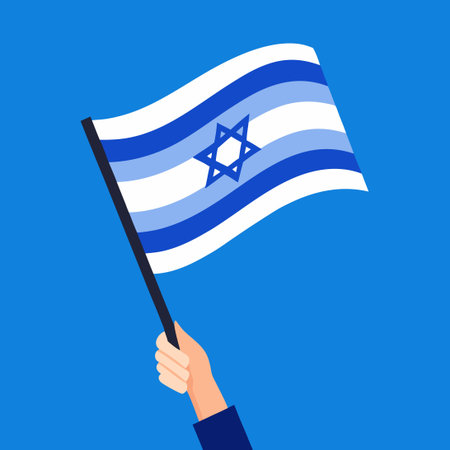 Patriotic Display of Unity: Hands Holding High the Israeli National Flagのイラスト素材