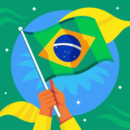 National Pride: A Hand Raising the Brazilian Flag High with Patriotismのイラスト素材