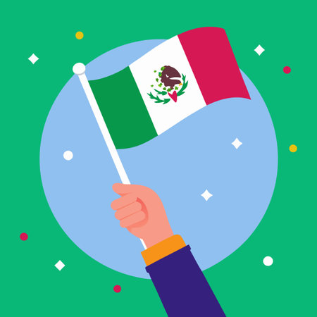 Patriotic Mexican Man Raising National Flag with Pride and Reverenceのイラスト素材