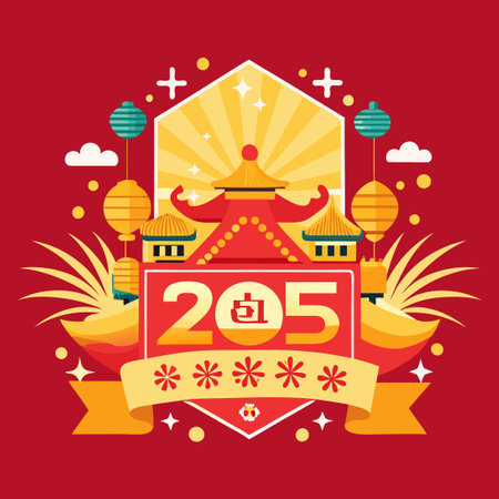 Vibrant Chinese New Year 2025 Banner with Festive Symbolsのイラスト素材