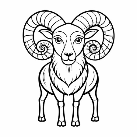 Coloring Book Line Art of a Majestic Horned Sheep for Creative Expressionのイラスト素材