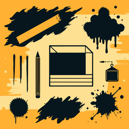 Abstract Grunge Ink Brush Paint Strokes on Black Backgroundのイラスト素材