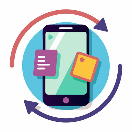 Animated Icons Rotating on a Smartphone Screen for App Navigation Menuのイラスト素材