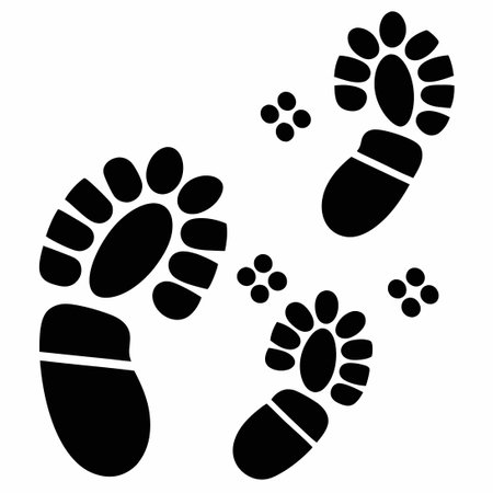 Barefoot and Shod Footprints of a Human on the Groundのイラスト素材