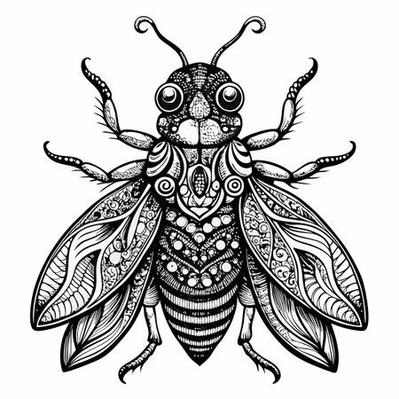 Hand-Drawn Zentangle Illustration of an Odontolabis Cuvera Bug in Blue Outlineのイラスト素材