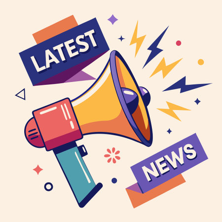 Breaking News Announcement with Megaphone Label and Microphoneのイラスト素材
