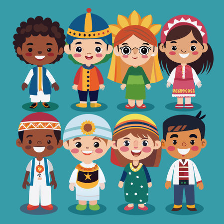 Diverse Children from Around the World Celebrating Global Unityのイラスト素材