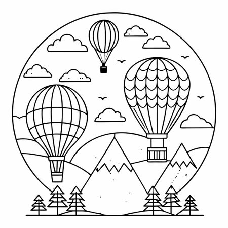 Springtime Adventure: Colorful Hot Air Balloons Soaring Amidst a Pastel Skyのイラスト素材