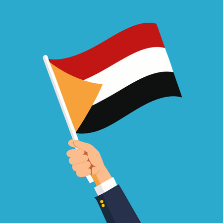 Hand Holding and Raising the Egyptian National Flag with Prideのイラスト素材